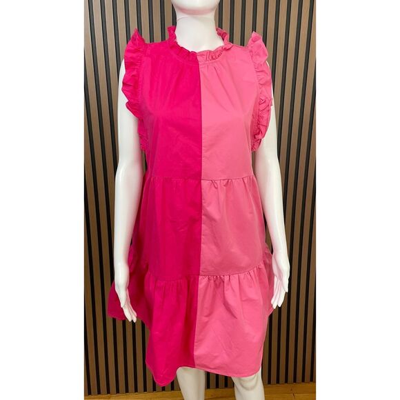 THML Anthropologie Just Think It Through Women's Dress Mini M Pink Colorblock - Picture 1 of 8